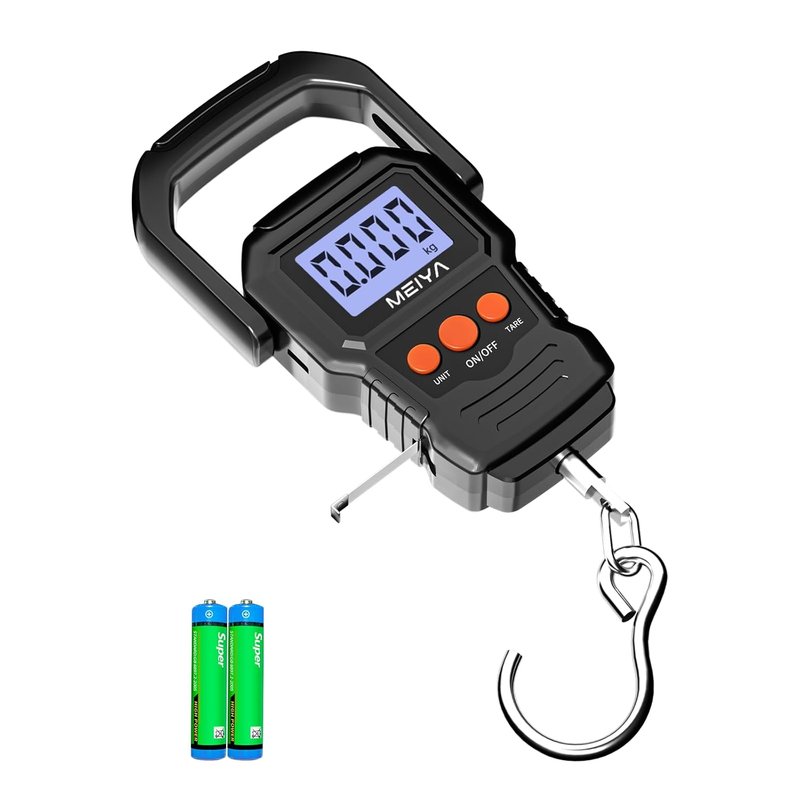 Digital Fish Scale - Accurate LCD Display Up to 110lb/50kg | Essential Fishing Gear with Hook & Batteries