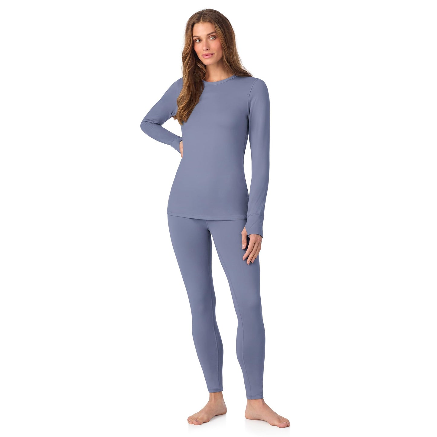 Cuddl Duds Womens Heavyweight Fleece 2 Piece Long Sleeve Thermal Underwear Set – Shirt & Leggings Base Layer for Cold Weather – Winter Clothing Long Johns Lounge Sets for Women, Light Blue, XXS