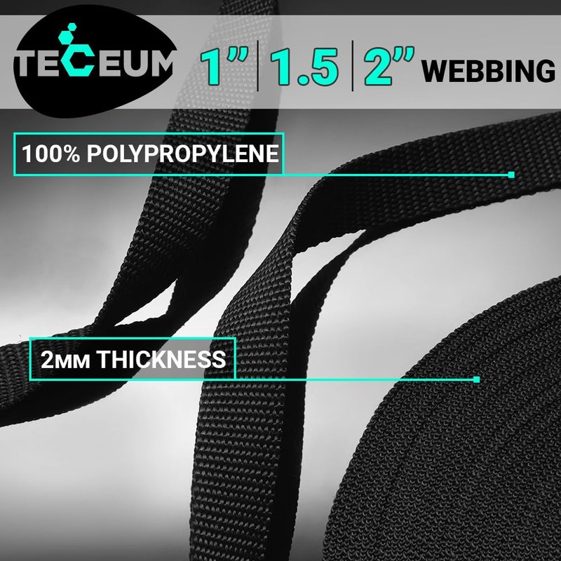 TECEUM 2 Inch Webbing – Black – 10 Yards – 2” Heavy-Duty Wide Webbing for Outdoors Indoors Crafting DIY Black