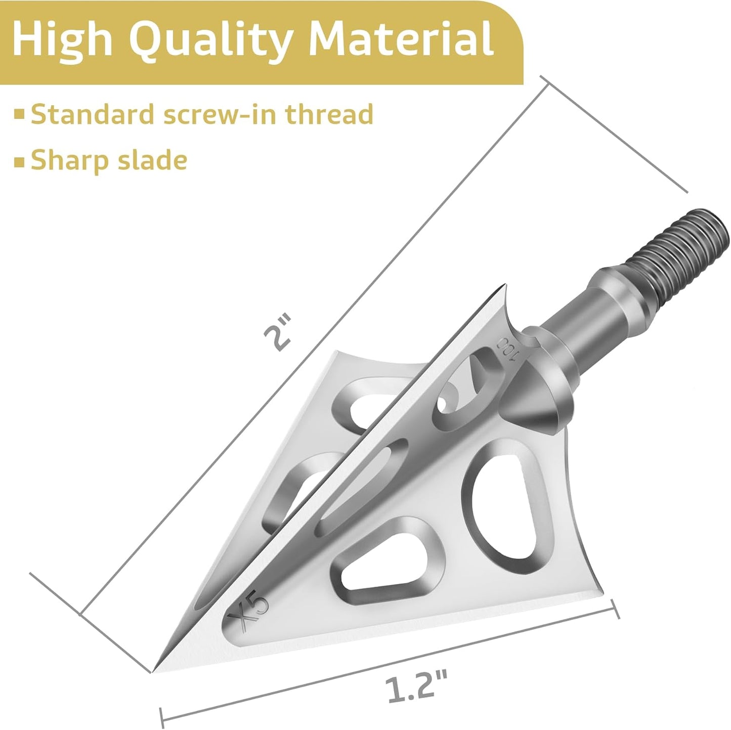 Hunting Broadheads - 3 Fixed Blade 100 Grain Screw-In Archery Tips | Compatible with Crossbows & Bows