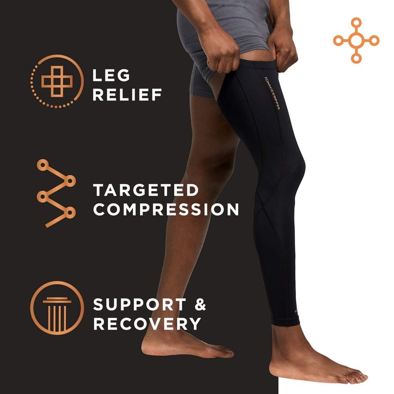 Tommie Copper Performance Compression Leg Sleeve, Unisex, Men & Women | Breathable Support for Muscle Fatigue & Recovery - Black - X-Large