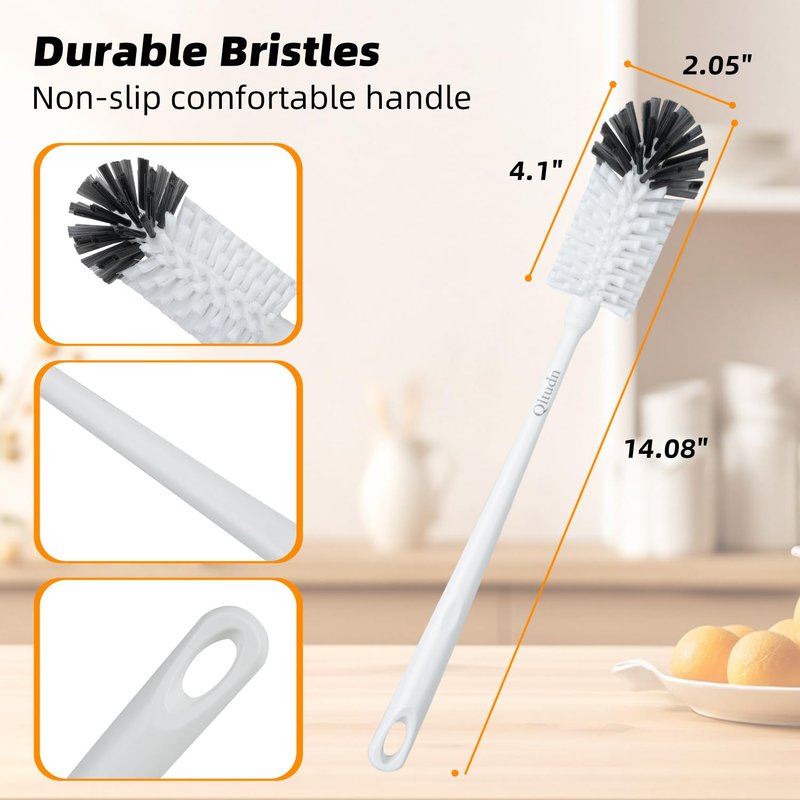 QLTUDN 2 Pack 14 Inch Bottle Brush & 12 Inch Straw Brush Cleaner Set - Heavy Duty Kitchen Bottle Brushes for Cleaning Water Bottles, Baby Bottles, Mugs, Sippy Cups & Tumblers, Lab Use