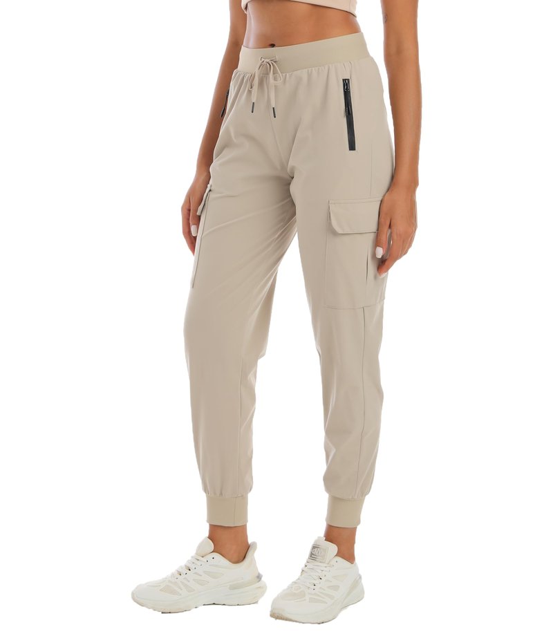 Womens Cargo Hiking Pants with Pocket - Lightweight Quick Dry Workout Joggers for Travel, Camping and Outdoor Wear(Light Beige M)