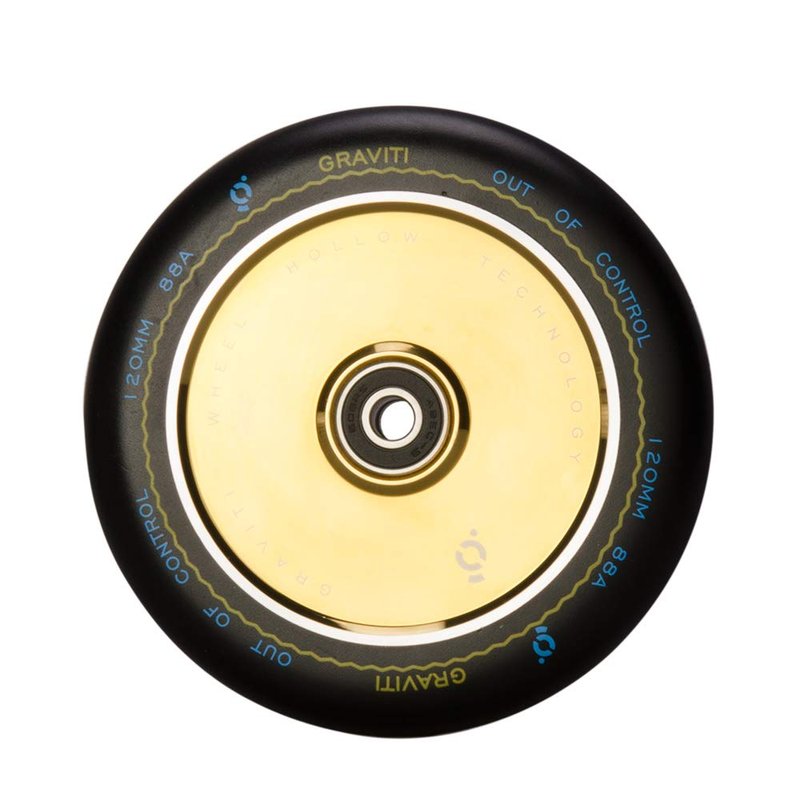 Graviti 1 Pair Pro Stunt Scooter Wheel 120mm Hollow Wheels with Abec 9 Bearings for MGP/Razor/Lucky/Envy/Vokul Scooter (2pcs) (Black PU Gold Core).