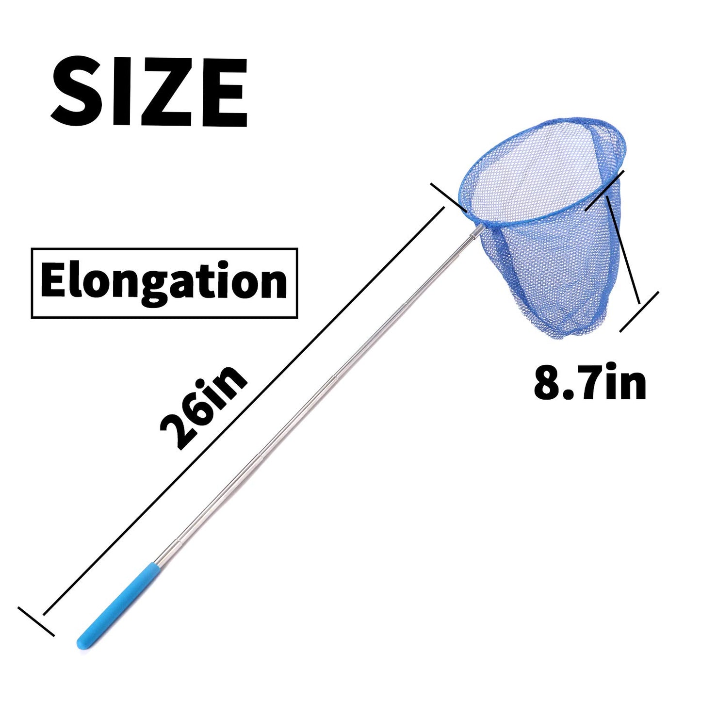 Rngeo 2 Pack Telescopic Butterfly Net, Extendable Fishing, Insect Toy Nets for Kids and Family, Aluminum Alloy (Silver Extends to 36 Inches, Blue Extends to 26 Inches, Pack of 2)