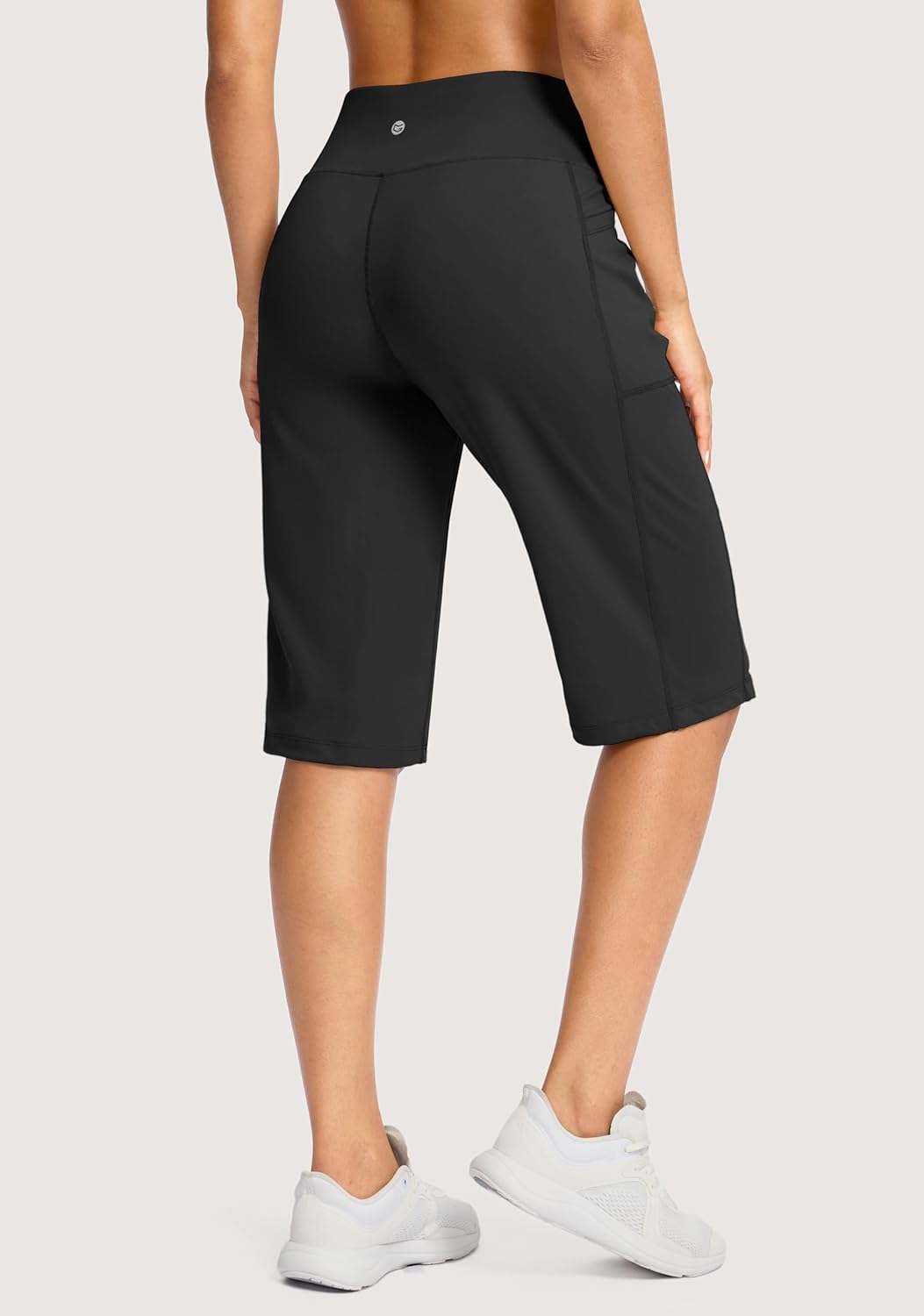 Women's High Waisted Bermuda Athletic Shorts - 14" Knee Length, Stretch Fabric, Pockets | Casual Summer Wear