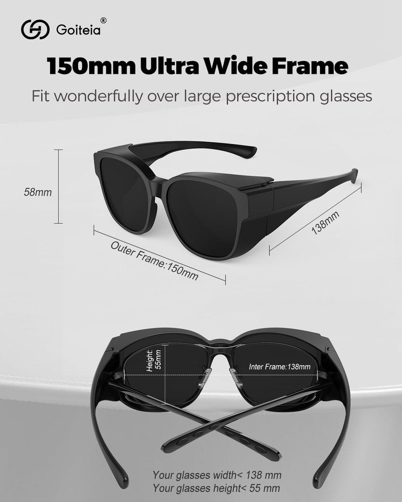 Goiteia Cataract Sunglasses for Severe Light Sensitivity, CAT 4 Super Dark Fit Over Glasses,Extra Large Wide Wrap Around For Post Laser Eye Surgery,Polarized UV400 Protection,Made Eyes Not Feel Sore