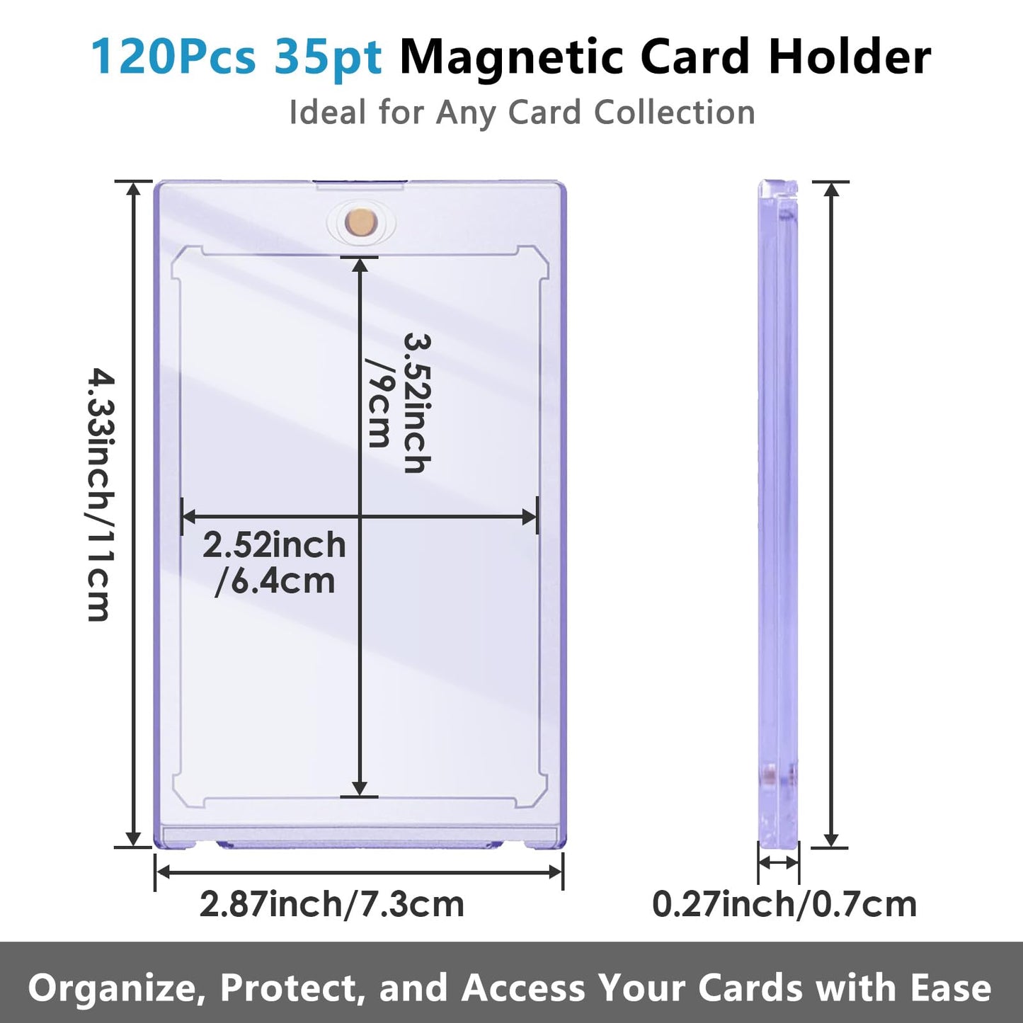 120ct Magnetic Card Holder, 35pt One Card Touch Holder for Trading Cards,Baseball Card Protectors Hard Plastic, Display Case for Collectible Cards Sport Cards Game Cards Top Loads for Cards Sleeves