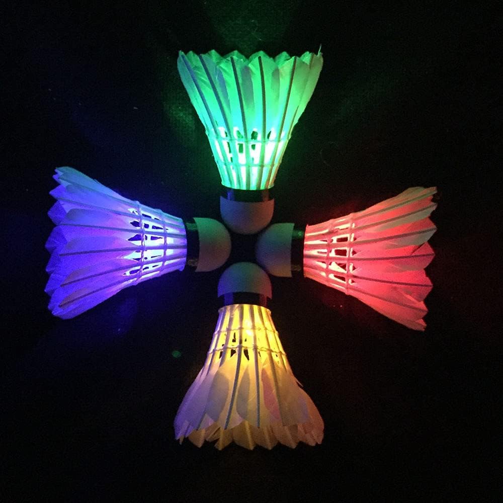 ZHENAN Glow in The Dark Badminton Birdies 6PCS,Goose Feather LED Badminton Shuttlecocks for Family Backyards Practice,Long Lasting Light Up Birdie Balls Set for Indoor Outdoor Sports Activities
