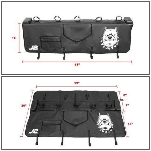 DNA MOTORING TGP-001 53" W X 15" H Heavy Duty Vinyl Truck Tail Padded Tailgate Cover Adjustable Straps Handle Flap for MTB Bike Carrier Bicycle