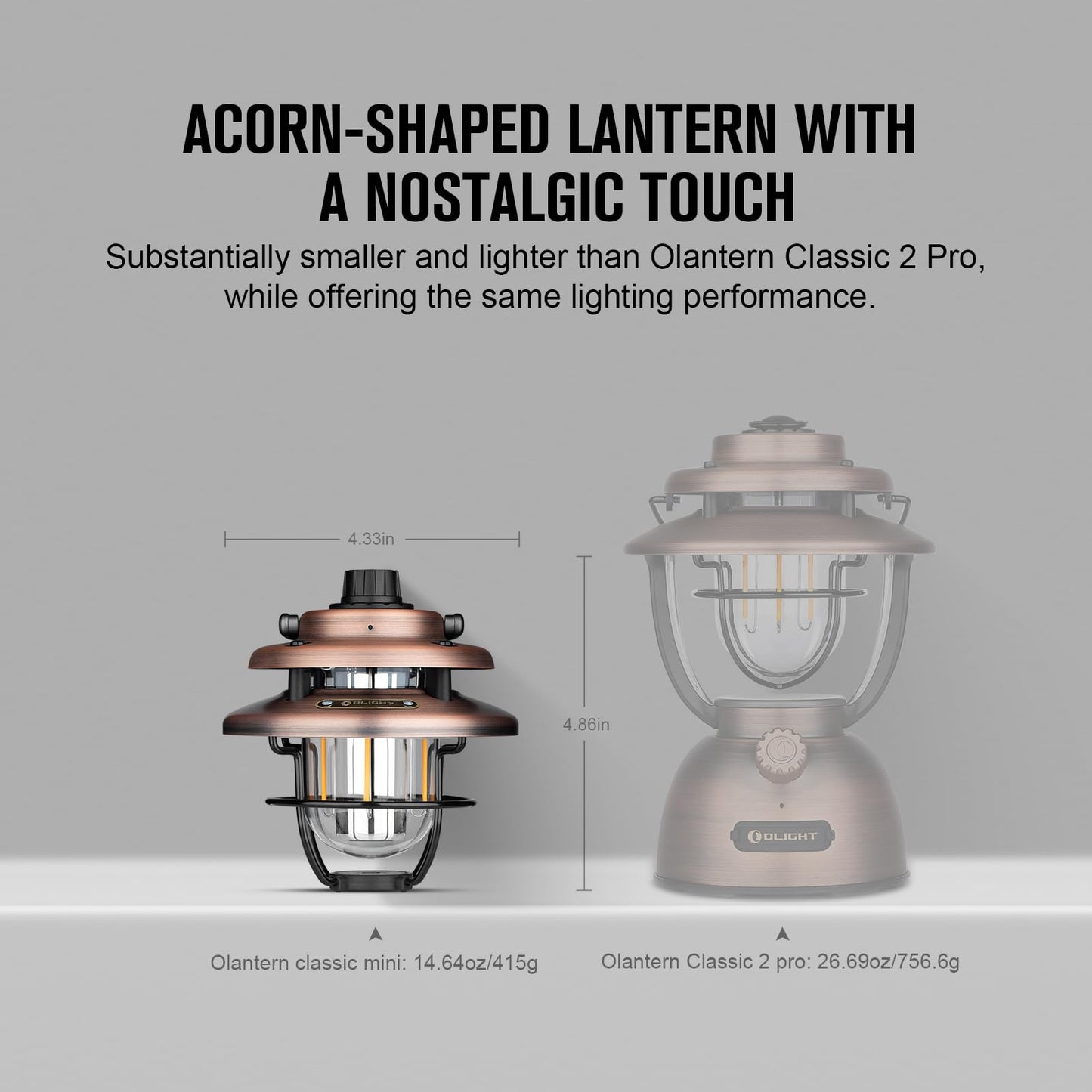 OLIGHT Olantern Classic Mini LED Camping Lantern, Lightweight Rechargeable Lantern Flashlight 300 Lumens with Dual Light Sources, Portable Camp Lamp for Hurricane, Emergency, Hiking (Vintage Copper)