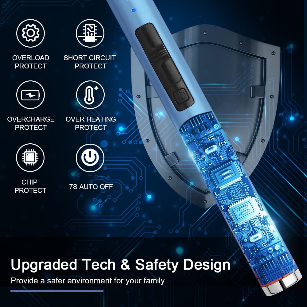 USB Type C Electric Candle Lighter - Flameless Plasma Design with LED Battery Display | Rechargeable & Windproof (Blue)