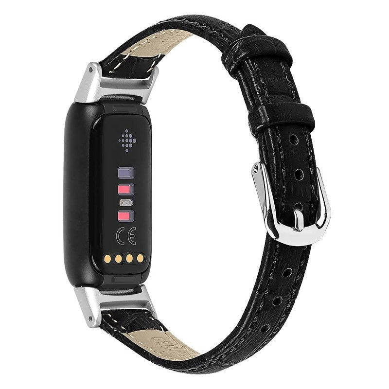 TenCloud 3-Pack Leather Bands Compatible with Fitbit Luxe, Classic Wristbands Metal Connectors Replacement Leather Strap for Luxe Fitness Tracker Women Men (Red,Black,Brown)