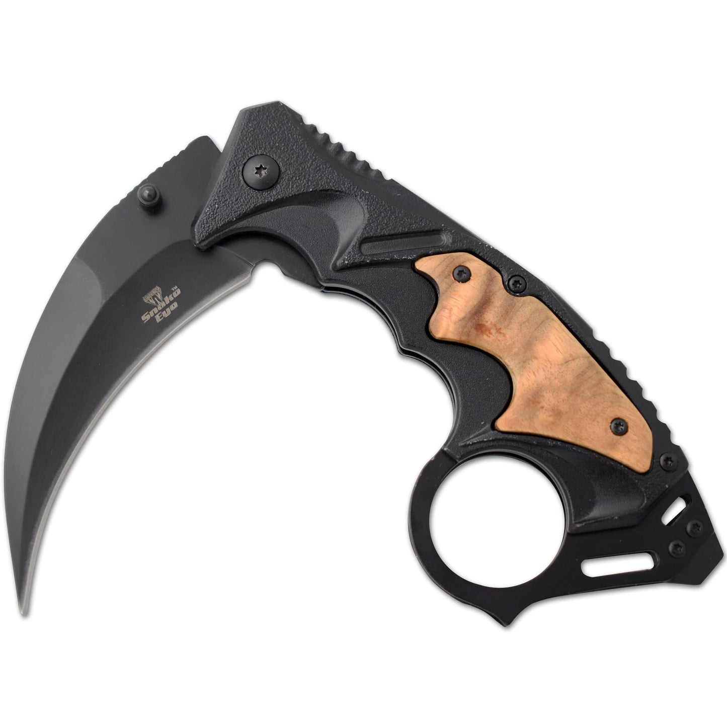 Snake Eye Tactical Everyday Carry Spring Assist Style Folding Pocket Knife EDC (Brown Wood)