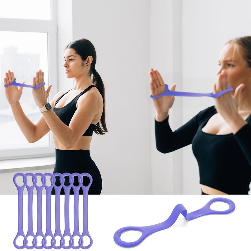 Hiboom 24 Pack Rubber Figure 8 Resistance Bands with Non Slip Handles, Elastic Workout Bands for Arm Back Chest Training, Yoga, Pilates Physical, Home Gym Equipment (Purple)
