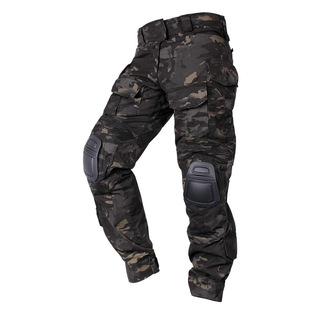 IDOGEAR Men's G3 Combat Pants with Knee Pads Multi Camouflage Trousers Airsoft Hunting Paintball Tactical Outdoor Pants (Multi-camo Black,30W x 31L)