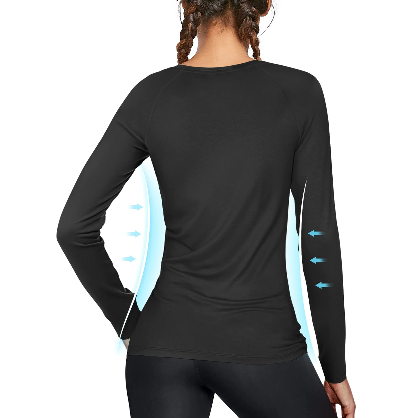 isnowood Women's Sun Protection Long Sleeve Shirts, UPF 50+ UV Rash Guard Swim Shirt, Workout Hiking Running Athletic Tops Black