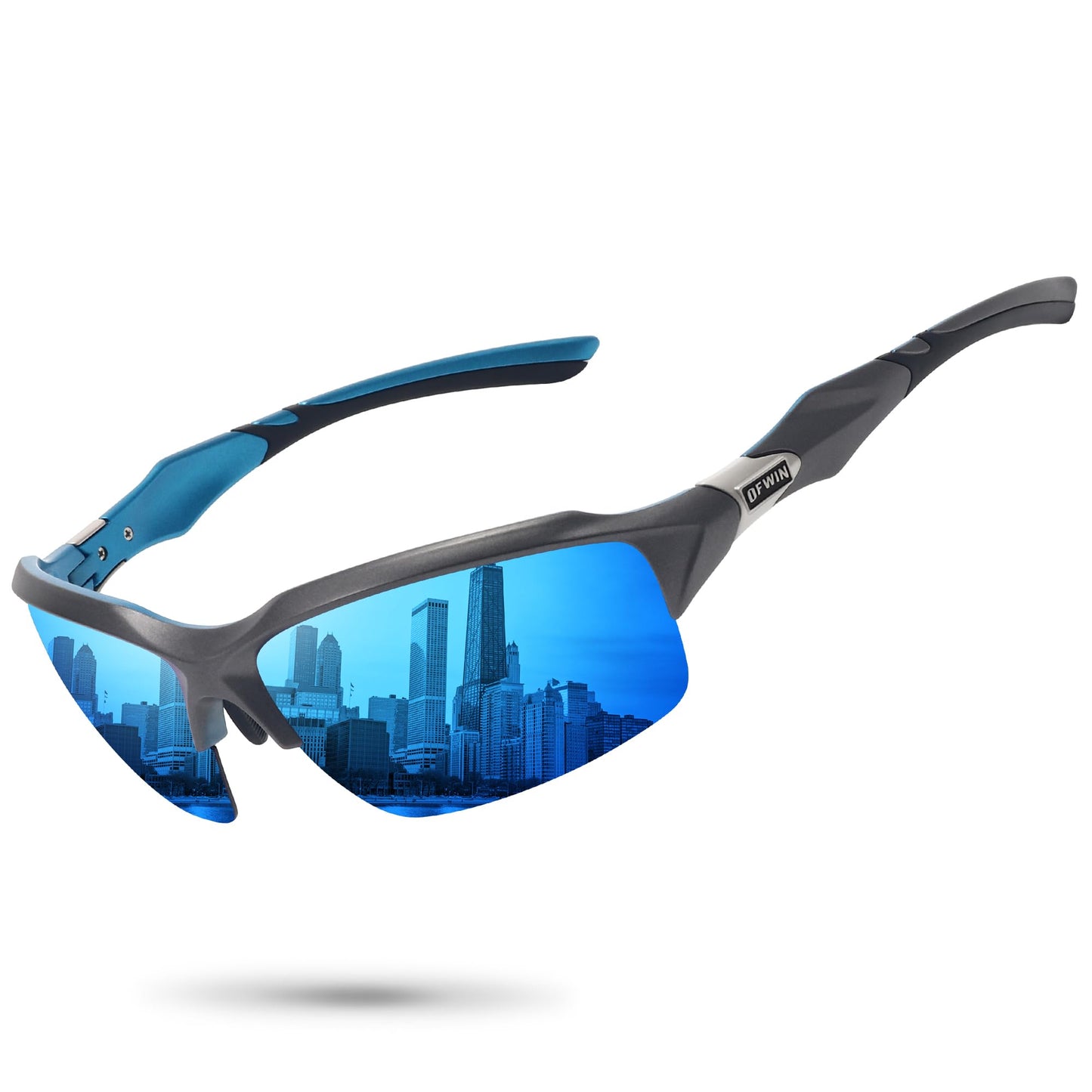 Ofwin Polarized Sports Sunglasses for Men Women Wrap Around Half Frame Cycling Fishing Bike Running Sun Glasses UV Protection Gray/Blue
