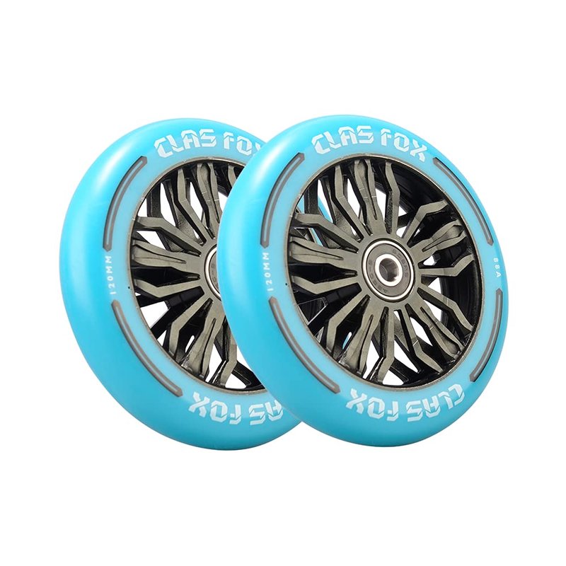 CLAS FOX Pro Scooter Wheels 120x24mm Set of 2 Pro Scooter Wheels with ABEC-9 Bearings (Blue-Black)
