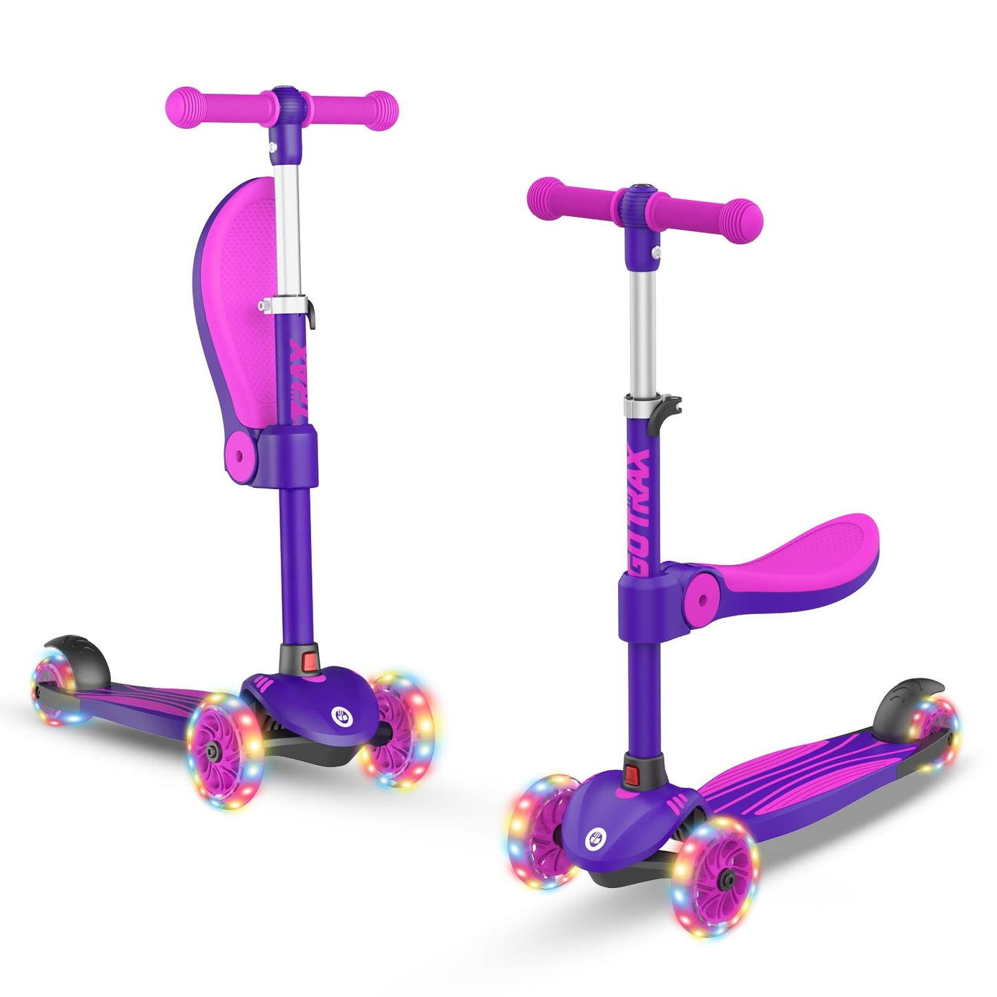 Gotrax KS3 Kids Scooter with Removable Seat and K03 Scooter with Light Up Wheels for Kids Ages 2-8, 3-8