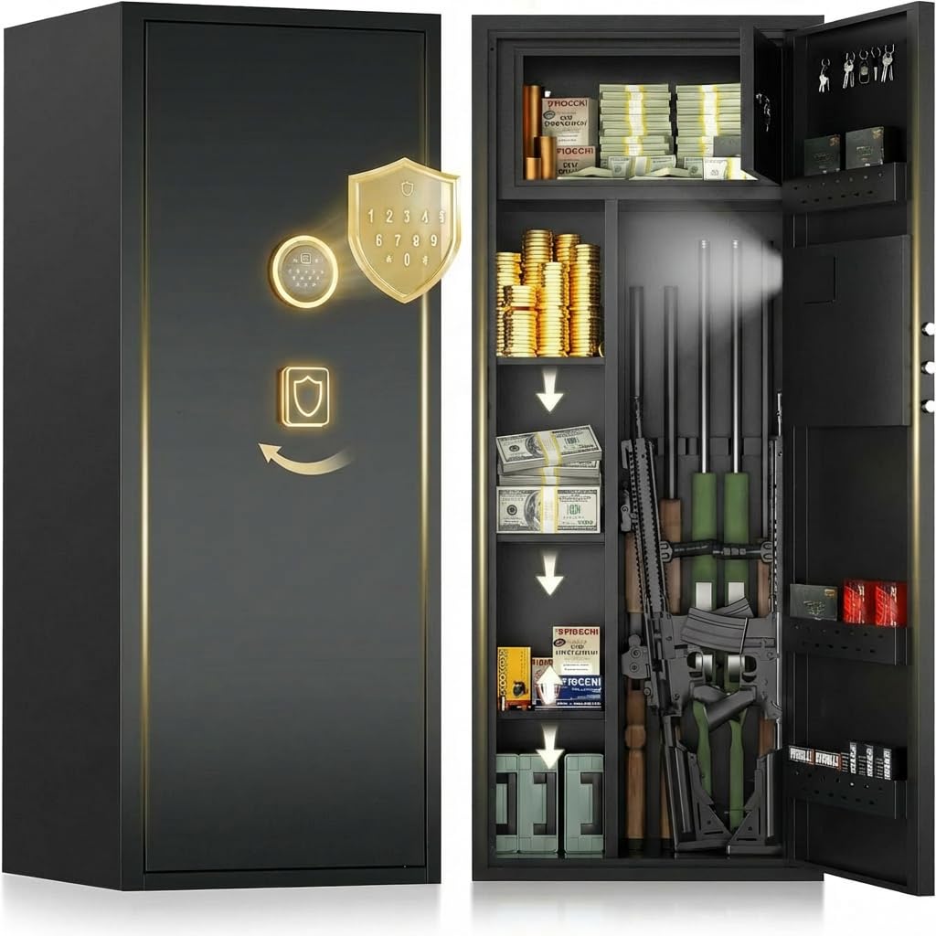 12-15 Gun Safe for Rifles and Pistols,Rifle Safe for Home,Gun Cabinets for Rifles and Shotguns with Digital Keypad and Alarm Mode,Easy Assembly Rifle Cabinet,Internal Lockable Box & Removable Shelves
