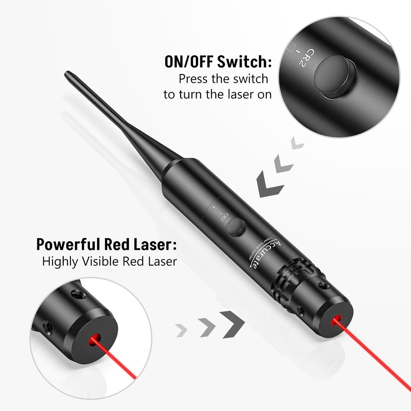 MidTen Laser Bore Sight Kit with Button Switch, Professional Red Laser Bore Sighter with 32 Adapters for 0.17 to 12GA Calibers, Powerful Hunting Equipment