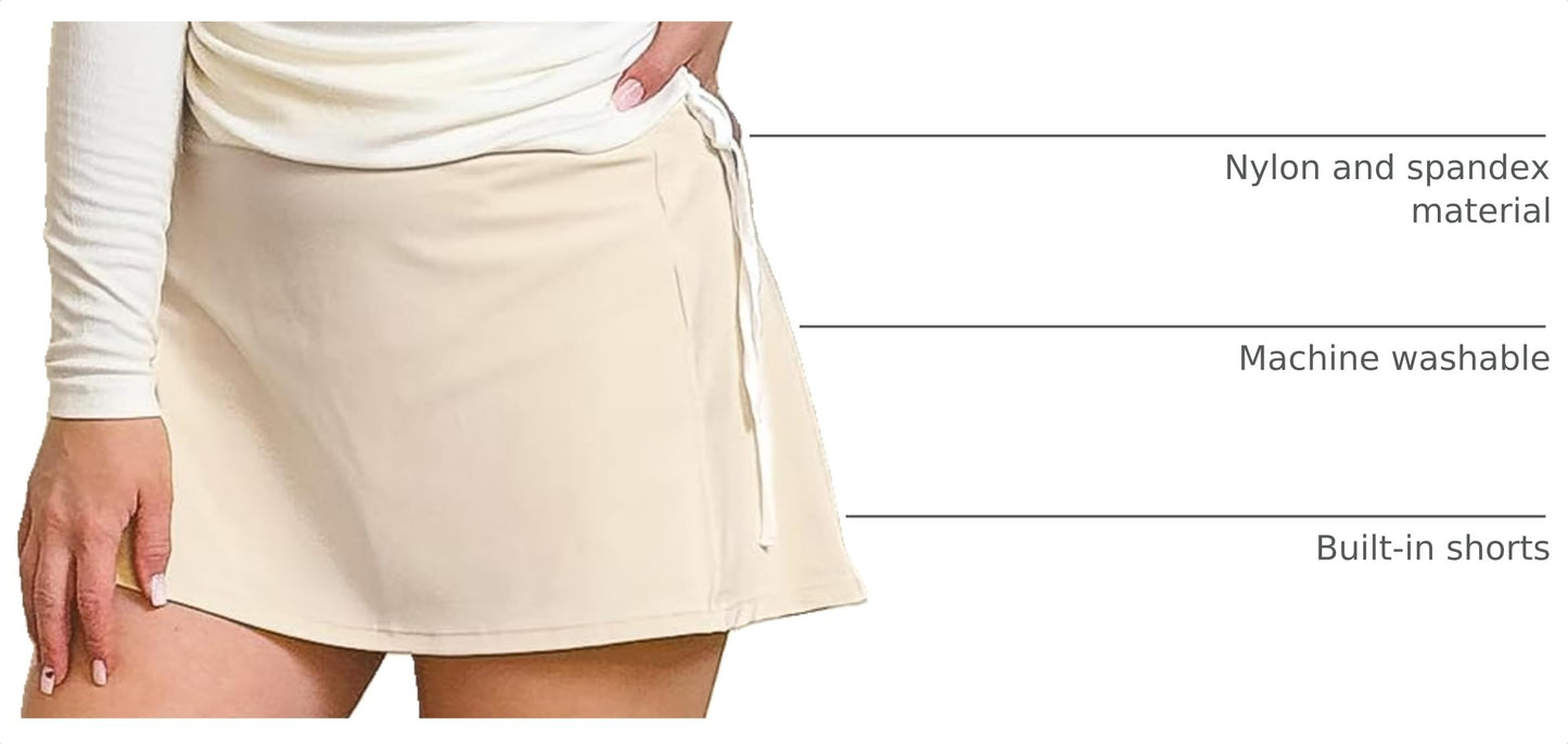 Stelle Women's Tennis Golf Skirts High Waisted with Pockets Inner Shorts for Athletic Skorts Sports Running Pickleball (WB,L) White Beige