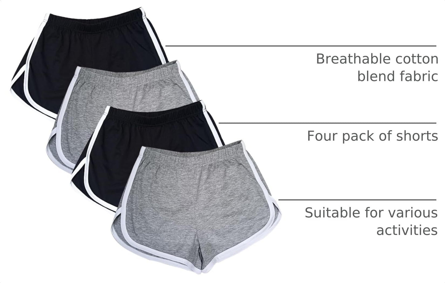 Cameway 4 Pack Women's Cotton Yoga Dance Short Pants Summer Athletic Cycling Hiking Sports Shorts (Large, 2 Black and 2 Grey)