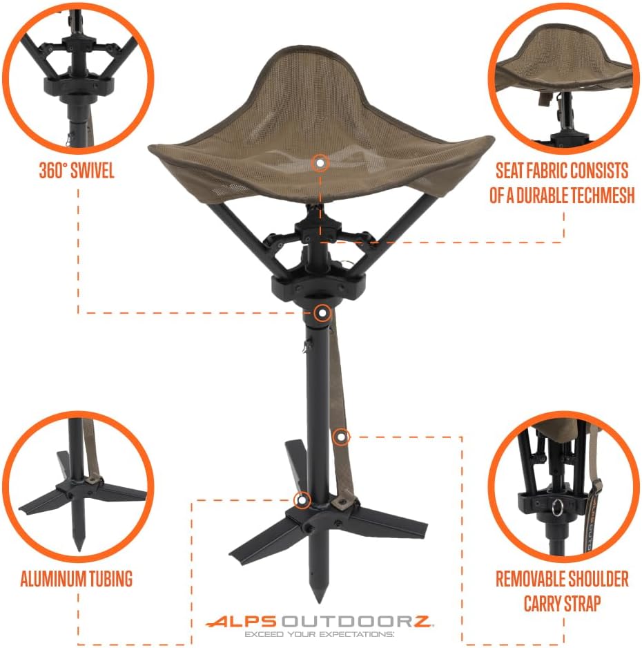 ALPS OutdoorZ Hunting Seat - Lightweight Adjustable Height Chair with Sink-Resistant Legs | All-Weather Comfort