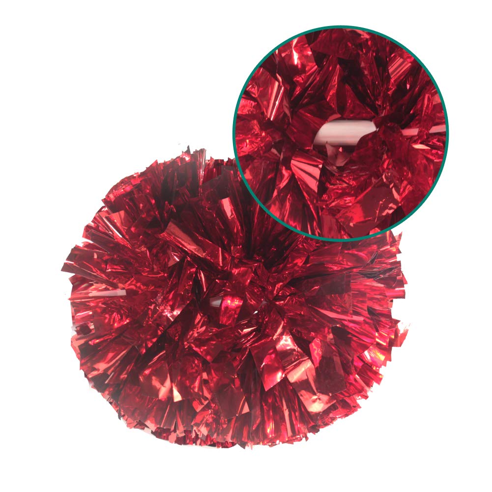 Hooshing 2PCS Red Pom Poms Cheerleading with Baton Handle for Team Spirit Sports Dance Cheering