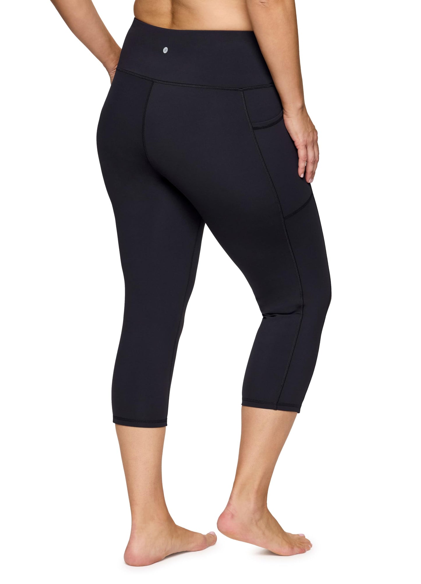 RBX Active Squat Proof Capri Yoga Legging for Women Crossover Waistband Cropped Workout Tights with Pockets Black L