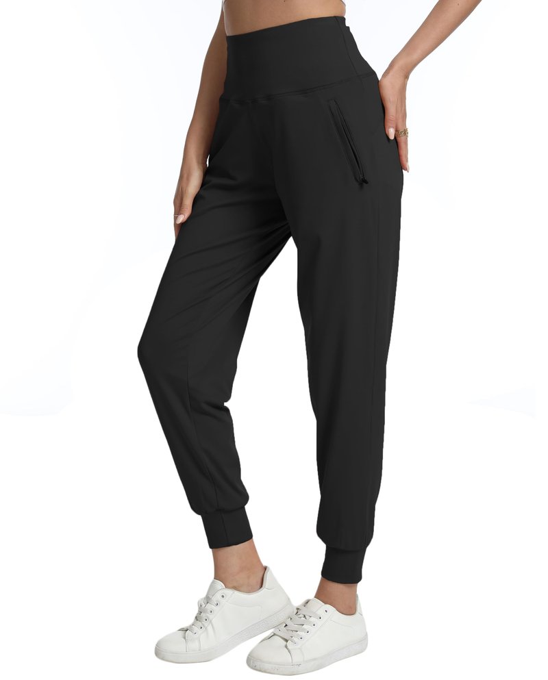 Rrosseyz Joggers for Women with Zipper Pockets Lightweight High Waisted Athletic Pants for Travel Lounge Workout(Black,M)