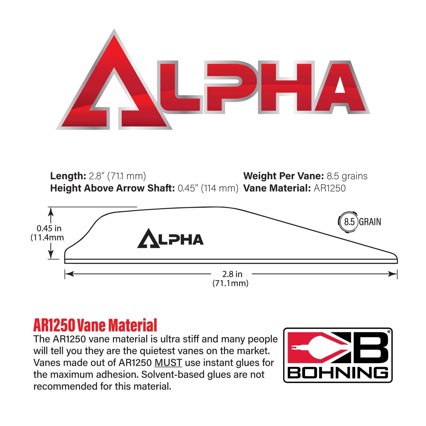 Alpha AR 1250 Vane, 2.8", Neon Red, 100pk