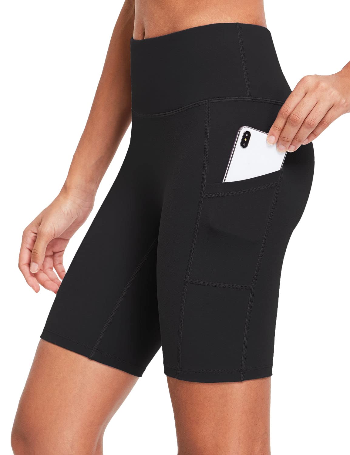 baleaf Biker Shorts Women Yoga Gym Workout Spandex Running Volleyball Tummy Control Compression Shorts with Pockets Soft 8" Black M
