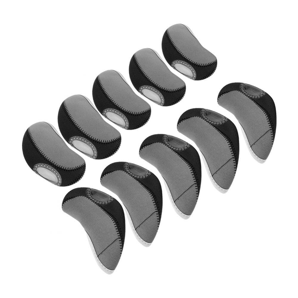 Dilwe Neoprene Iron Cover, 10 Pcs Putter Protector with Zipper Long Neck Design, See Through Window Covers (Gray + Black)