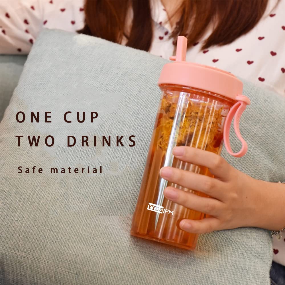 Mwzj Creative Water Cup,One Cup of Two Different Drinks Two Straws Couple Outdoor Drinking Cup for Camping Hiking Backpacking Travel Office