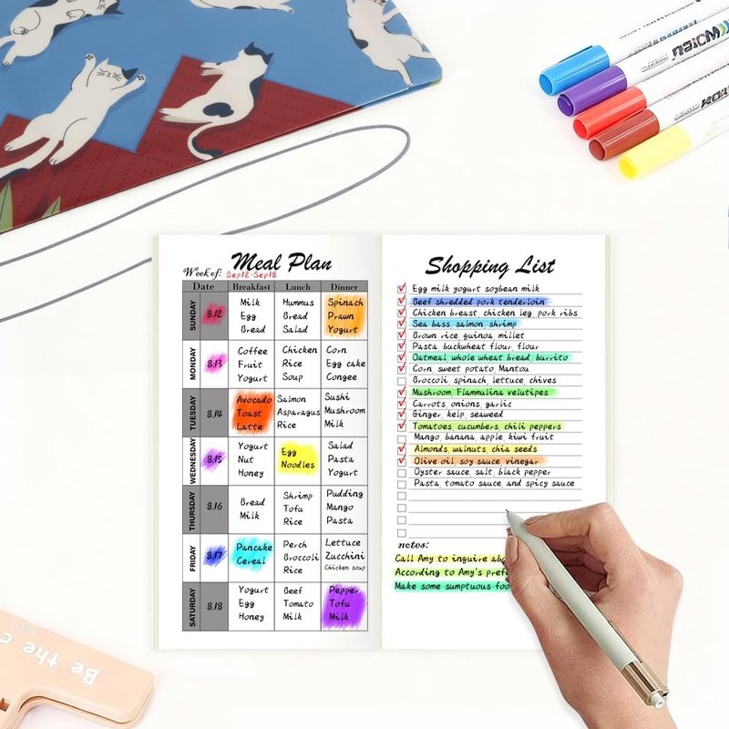 Pocket Planner Notebook - Meal Planner Refills with Shopping List | 30 Sheets, 8.25"x4.25" for Healthy Eating & Diet Tracking