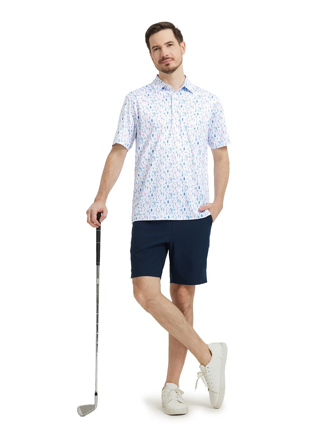 DTWOOO Men's Golf Shirts Short Sleeve Print Performance Moisture Wicking Dry Fit Golf Polo Shirts for Men