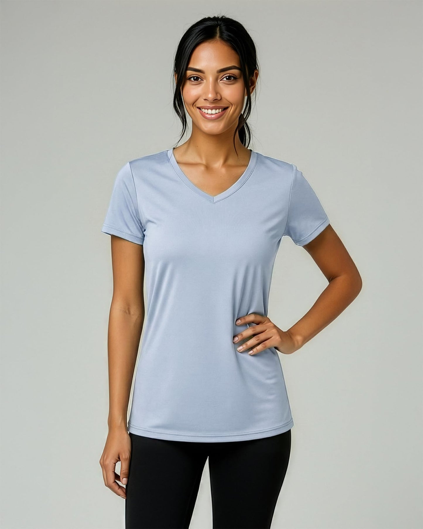 Real Essentials 5 Pack: Women's Dry-Fit Short Sleeve V Neck T Shirt Workout Fitness Yoga Top Tee, Set 16, XL