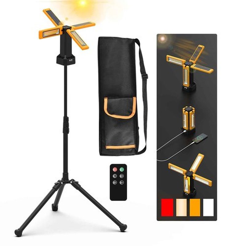 iodoo 13200mAh Rechargeable Solar Work Light, IPX4 Waterproof with Folding Stand Support and Portable Carrying Bag, 8000 Lumen Stepless Dimmable, 4 Lighting Modes, White/Warm/Warm White (Remote)