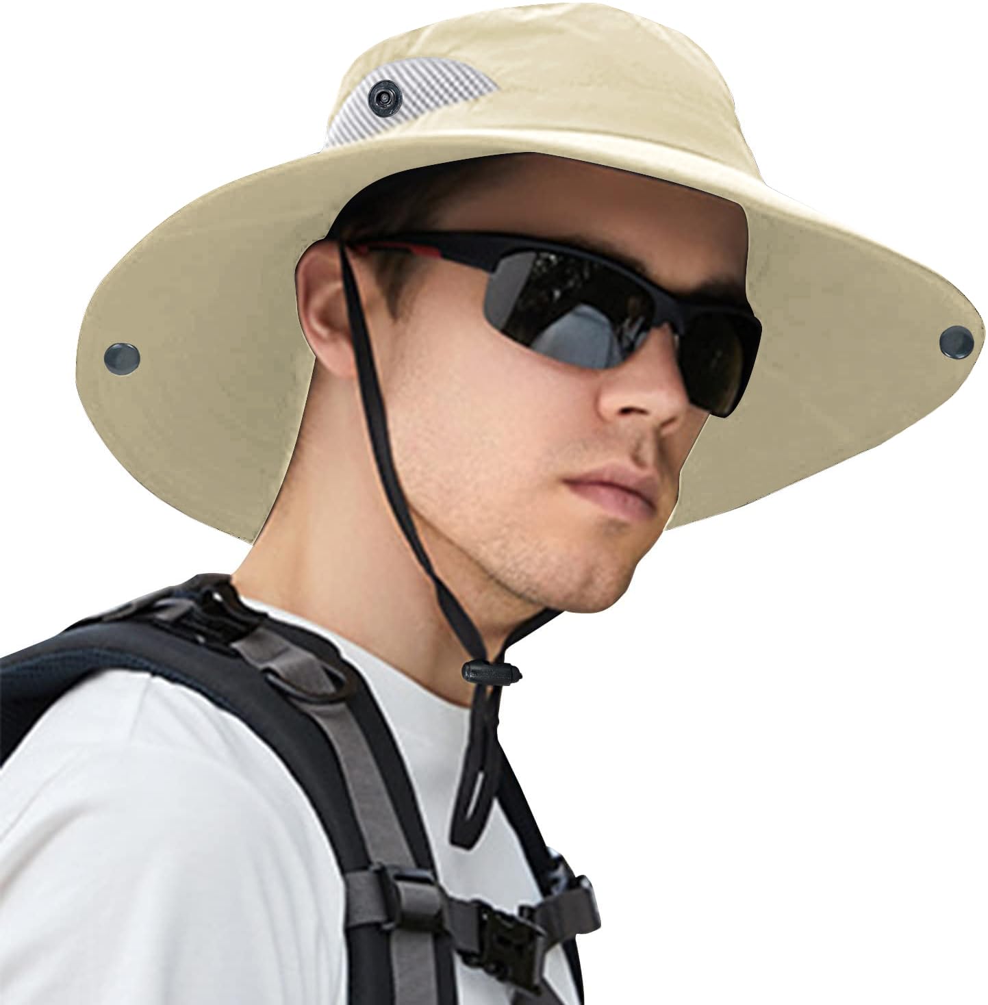 ZOORON Sun Hats for Men Women, Wide Brim Bucket Hats UV Protection UPF50+ Waterproof Boonie Hats for Fishing Hiking Camping (2pack-Black+Light Beige)