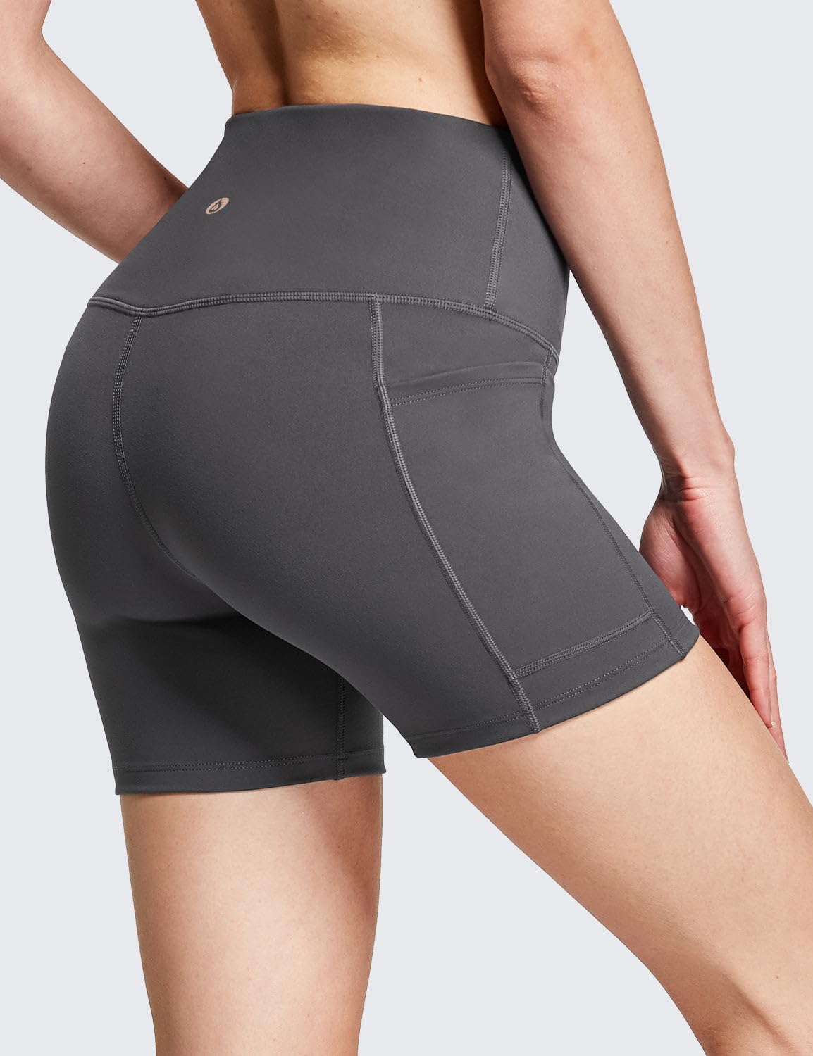baleaf Biker Shorts Women Yoga Gym Workout Spandex Running Volleyball Tummy Control Compression with Pockets Soft 5" Gray XS