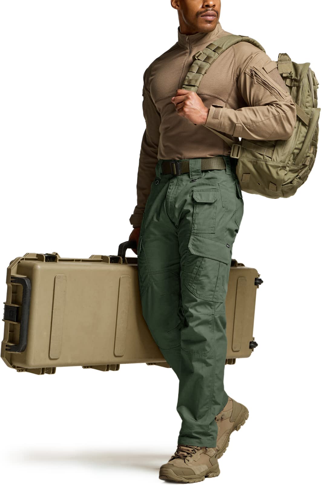 CQR Men's Tactical Pants, Water Resistant Ripstop Cargo Pants, Lightweight EDC Work Hiking Pants, Outdoor Apparel, Raider Mag Green Kelp, 38W x 34L