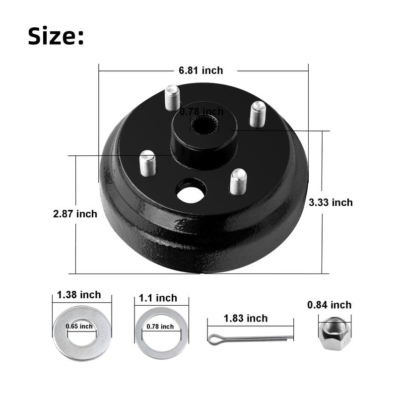 Roykaw Golf Cart Brake Drum Hub Assembly for EZGO TXT 1982-up 2 Cycle G&E Golf Carts, Heavy Duty Split Brake Drum Hub, Low Noise & Heat Resistance, OEM# 19186-G1P, 17082-G2, 17298-G1
