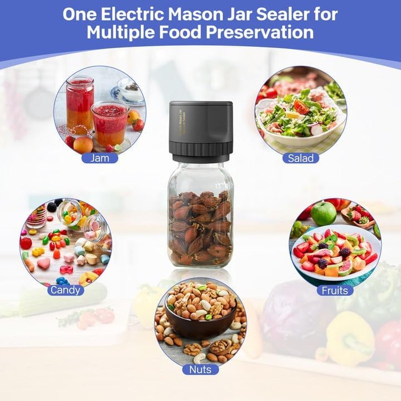Electric Mason Jar Vacuum Sealer - Automatic Food Storage Sealer for Wide & Regular Jars | Portable Fermentation Kit