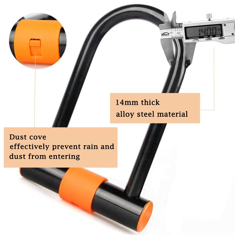 Bike U Lock with Cable Heavy Duty Bike Lock Bicycle U Lock, 14mm Shackle and 3.77ft Length Cable with Mounting Bracket for Bike Motorcycle and More