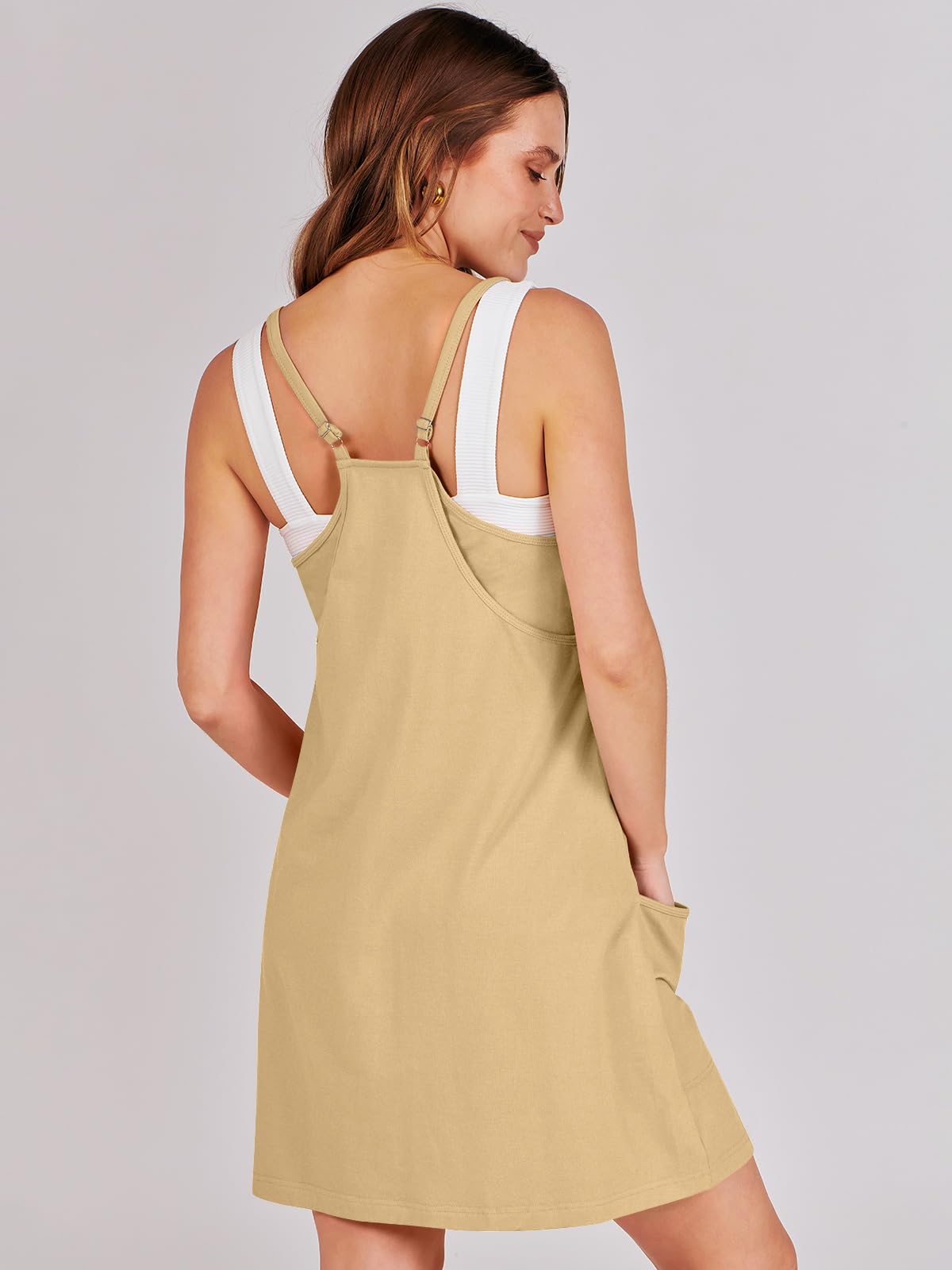 ANRABESS Women Athletic Dress Summer Tennis Workout Active Sports Mini Romper Dress Built in Shorts Travel Vacation Clothes Light Yellow Large