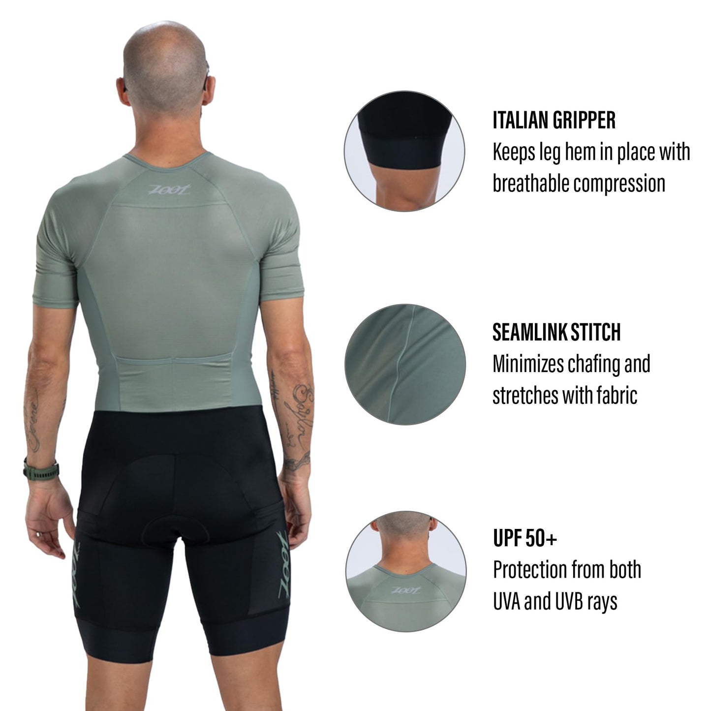 Zoot Men’s Core Tri Aero FZ Racesuit, Short Sleeve Moisture-Wicking Triathlon Suit, Plush Chamois & Storage for Race Day - Army Green - Small