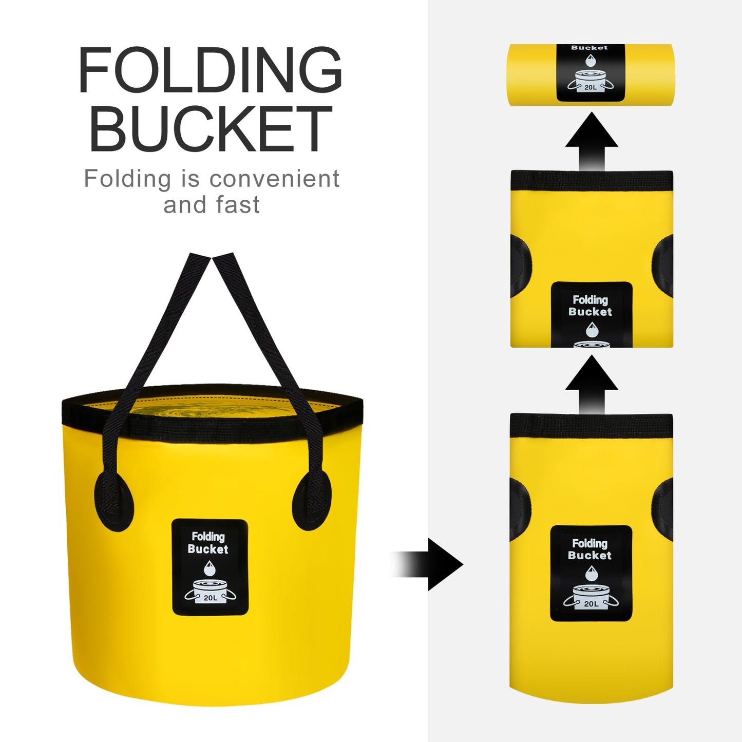 Collapsible Bucket 5 Gallon（20L） UuPi Outdoors Folding Buckets for Camping,Fishing,Travelling,Hiking,Outdoor,Gardening and Car Washing (Yellow)