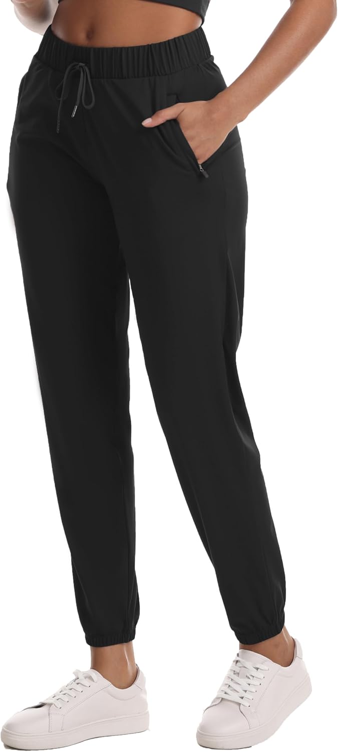 High-Stretch Women's Workout Joggers - Deep Zipper Pockets | Elastic Waist Yoga Pants for Running & Travel